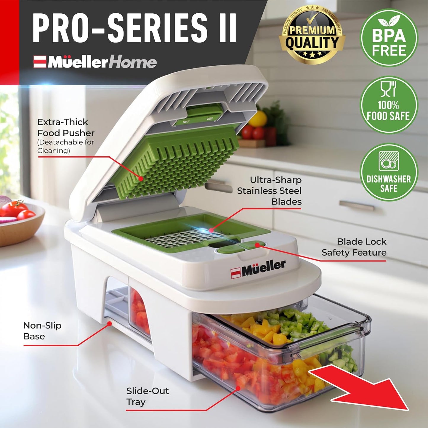 MUELLER HOME Pro-Series 10-in-1 Stainless Steel Multi Vegetable Chopper