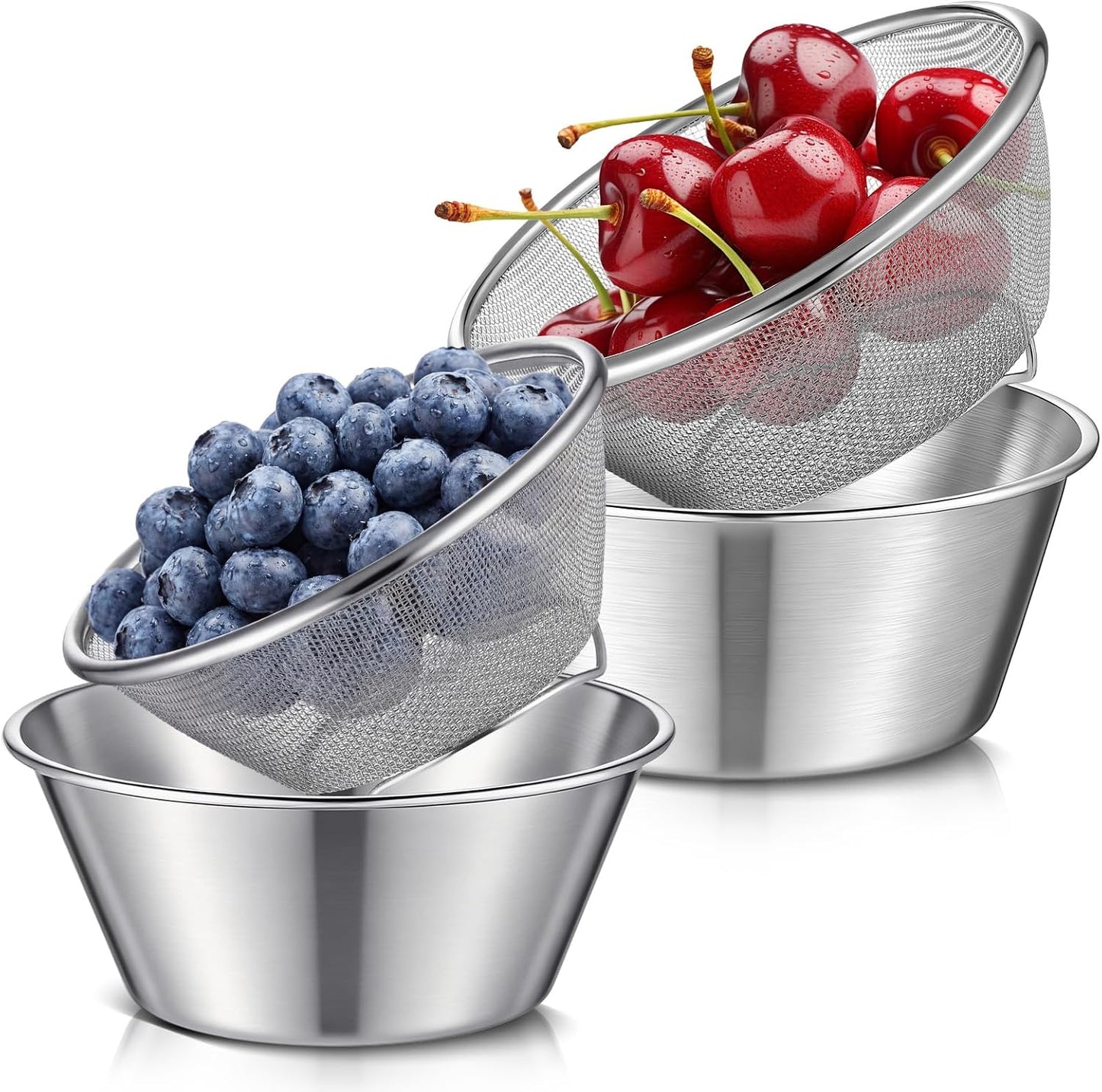 Baderke 2 Pcs Mini Colander & Food Strainer 304 Stainless Steel Small Mixing Colanders Bowl Rice Strainer for Kitchen Cooking Fruit Washing Vegetable(5.51 x 2.36 Inches,Silvery)