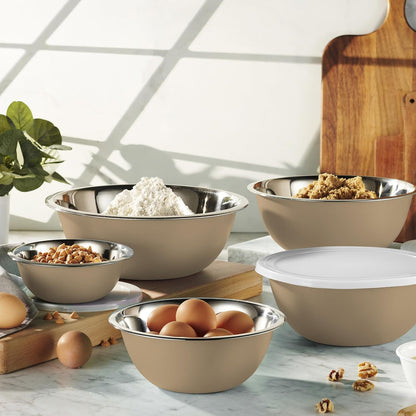 WHYSKO Stainless Steel Mixing Bowl Set, 10 Piece Stainless Steel Mixing Bowls with Lids Set for Food Prep Storage and Serving, Dishwasher Safe for Kitchen Baking Cooking, Silver