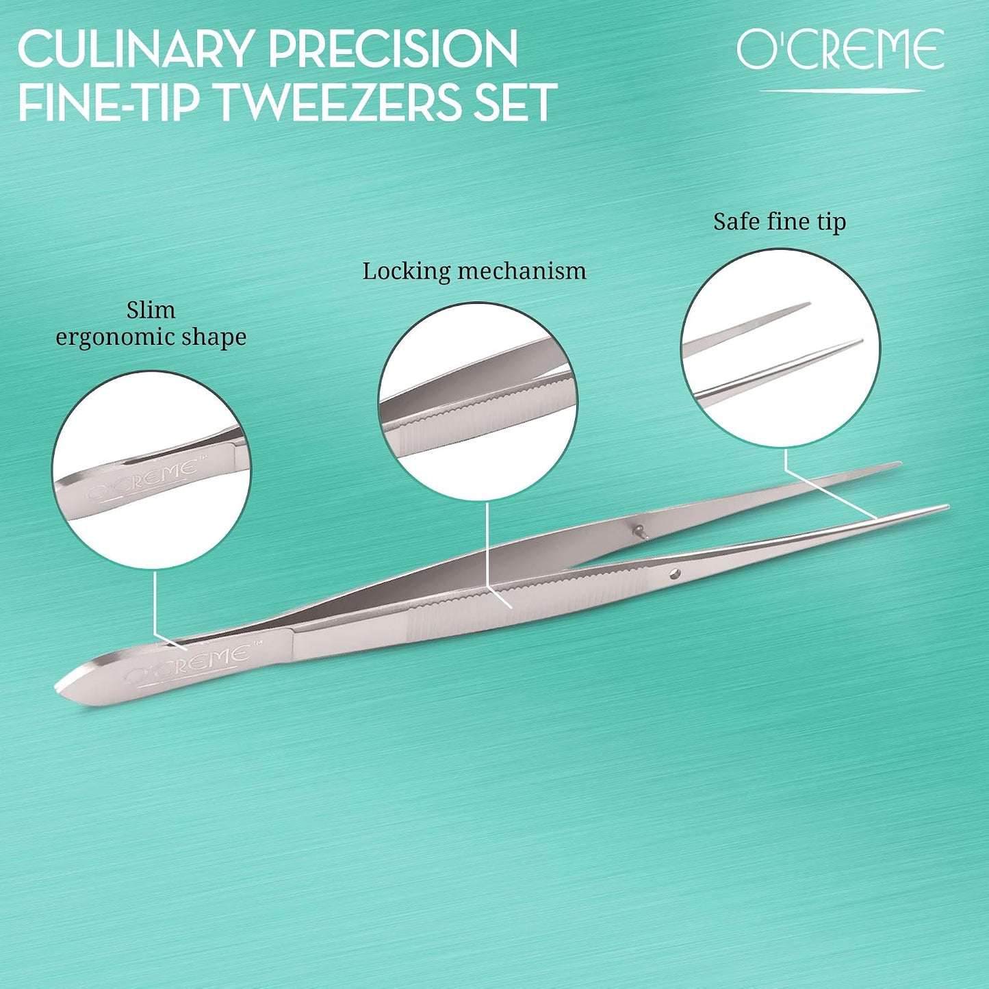 O'Creme Stainless Steel Precision Kitchen Tweezer Tongs 6.25" with Fine Tip (Purple)