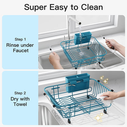 JASIWAY Dish Drying Rack in Sink, Dish Drainer with Cup and Utensil Holder