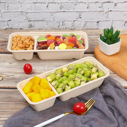 16oz disposable 3 compartments Sugarcane Fibers bowls with lid take away food containers Meal Prep Bowls 25 Pack