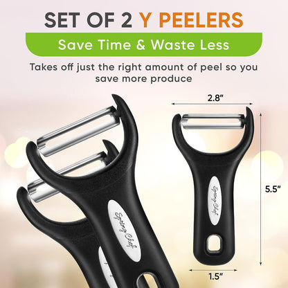 Spring Chef Vegetable Peelers for Kitchen - Stainless Steel Swivel, Y & Julienne Peelers, Potato Peelers with Soft Grip Handles, Kitchen Utensils Set of 3 for Fruits, Veggies, Apples, Carrots