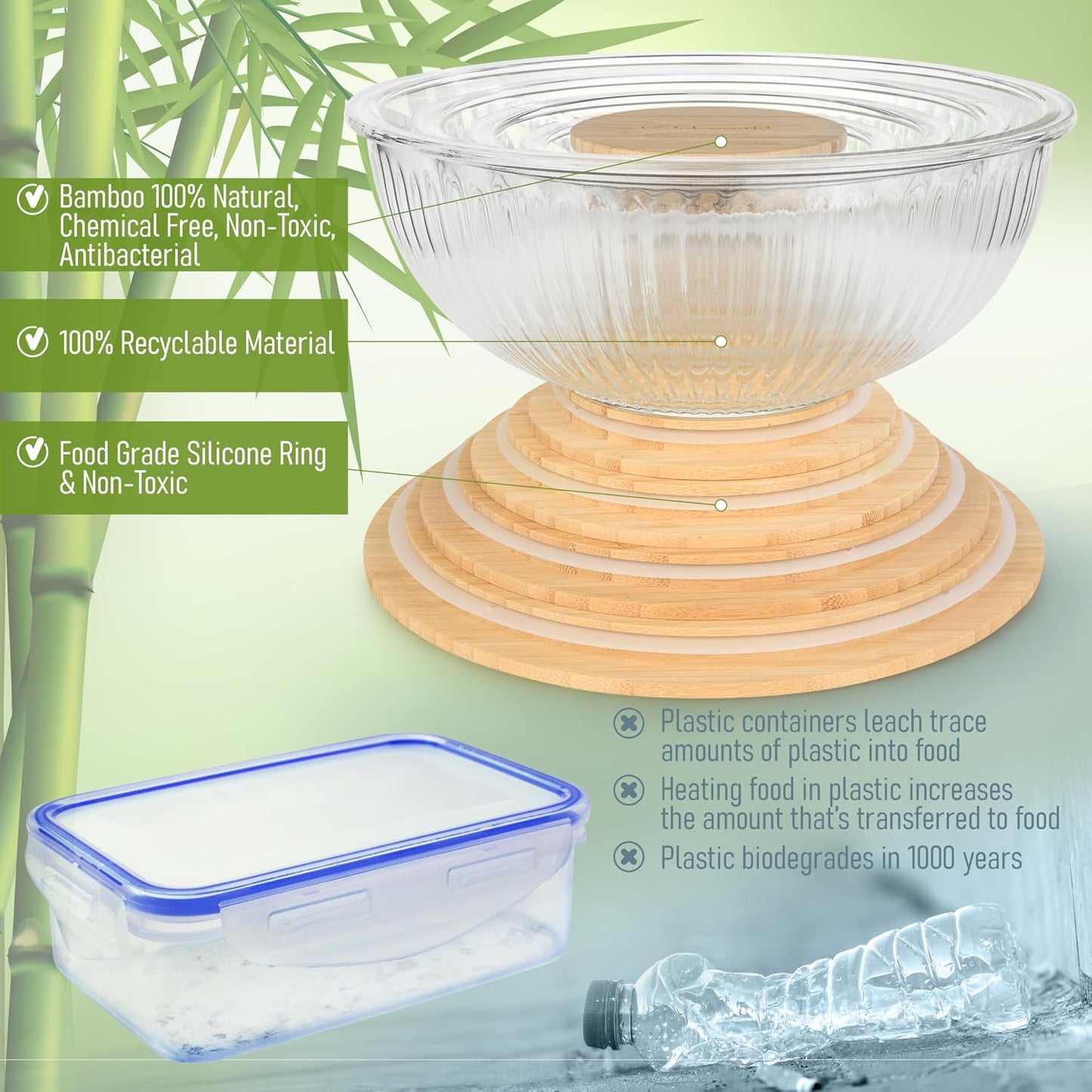 Set of 4 Stackable Space-Saving Nesting Glass Bowls with Airtight Acacia Lids for Lunch, Meal & Food Prep - Microwave & Oven-ready BPA Free Durable Heat Resistant Inert Borosilicate Glass
