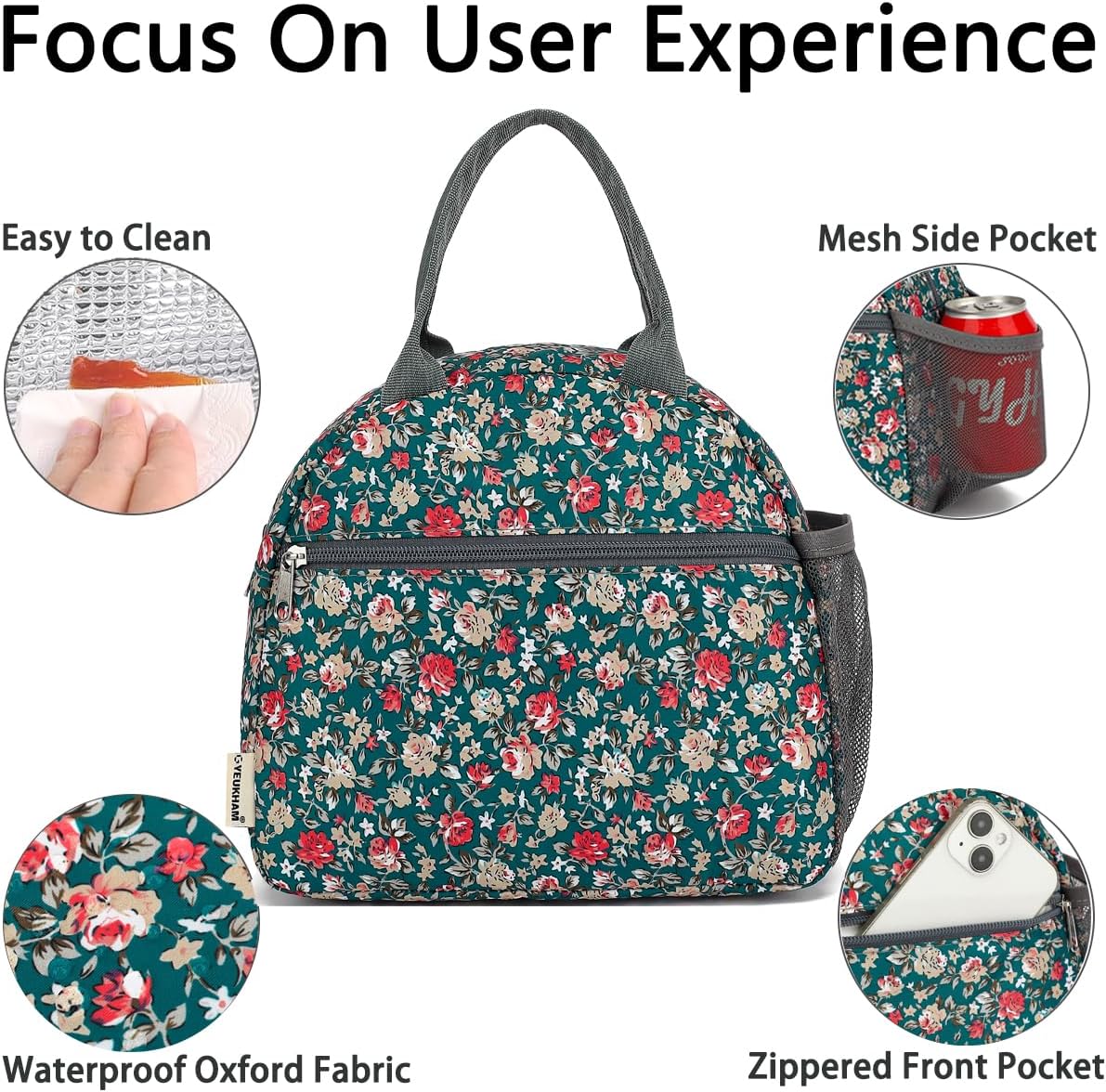 GYEUKHAM Lunch Bag Women, Lunch Box for Adult Men Kids Girls, Small Cute Lunchbox Tote Large Capacity Insulated Lunch Container Cooler for Work School Picnic Travel, Black White Stripes