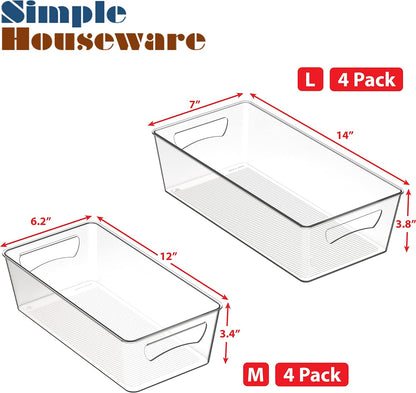 Simple Houseware 4 Pcs Pantry Clear Bin Storage Organizer, 14" x 7" x 3.75"