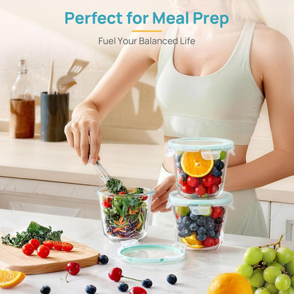 Vtopmart 5 Pack 35oz Glass Food Storage Containers with Lids, Meal Prep Containers, Airtight Reusable Lunch Container Set, Safe for Oven, Microwave, Freezer, and Dishwasher, Grey