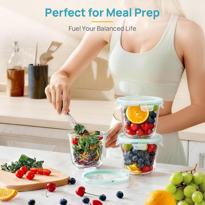 Vtopmart 10 Pack 35oz Glass Food Storage Containers with Lids, Meal Prep Containers, Airtight Reusable Lunch Container Set, Safe for Oven, Microwave, Freezer, and Dishwasher, Grey