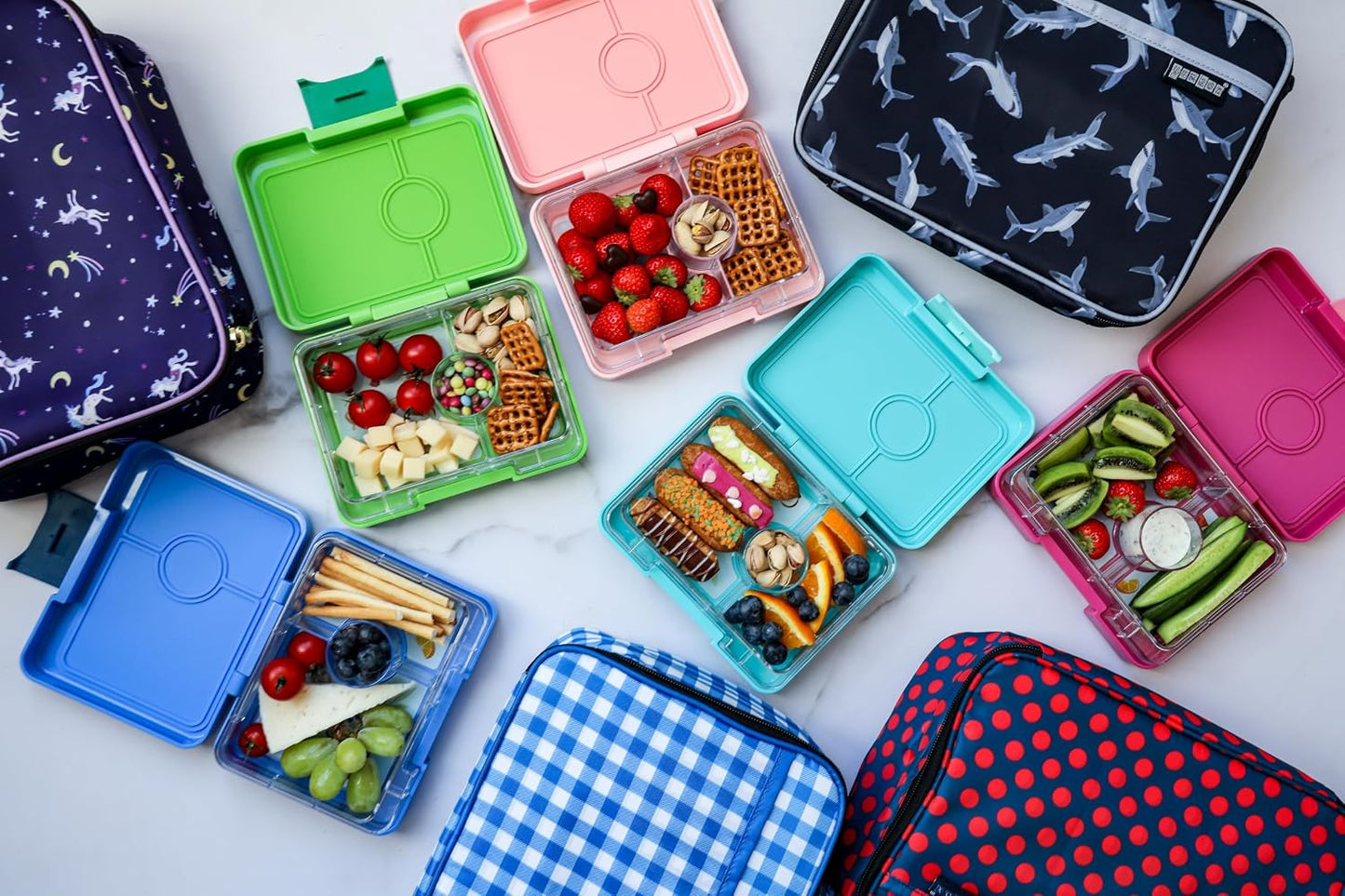 Yumbox Snack Box, 3 Compartments, Leakproof, Glitter Blue | Built-In Dip Well | Removable Compartment Tray | Easy-Open Single Latch | Lightweight & Compact | Perfect for Snacks & Sides