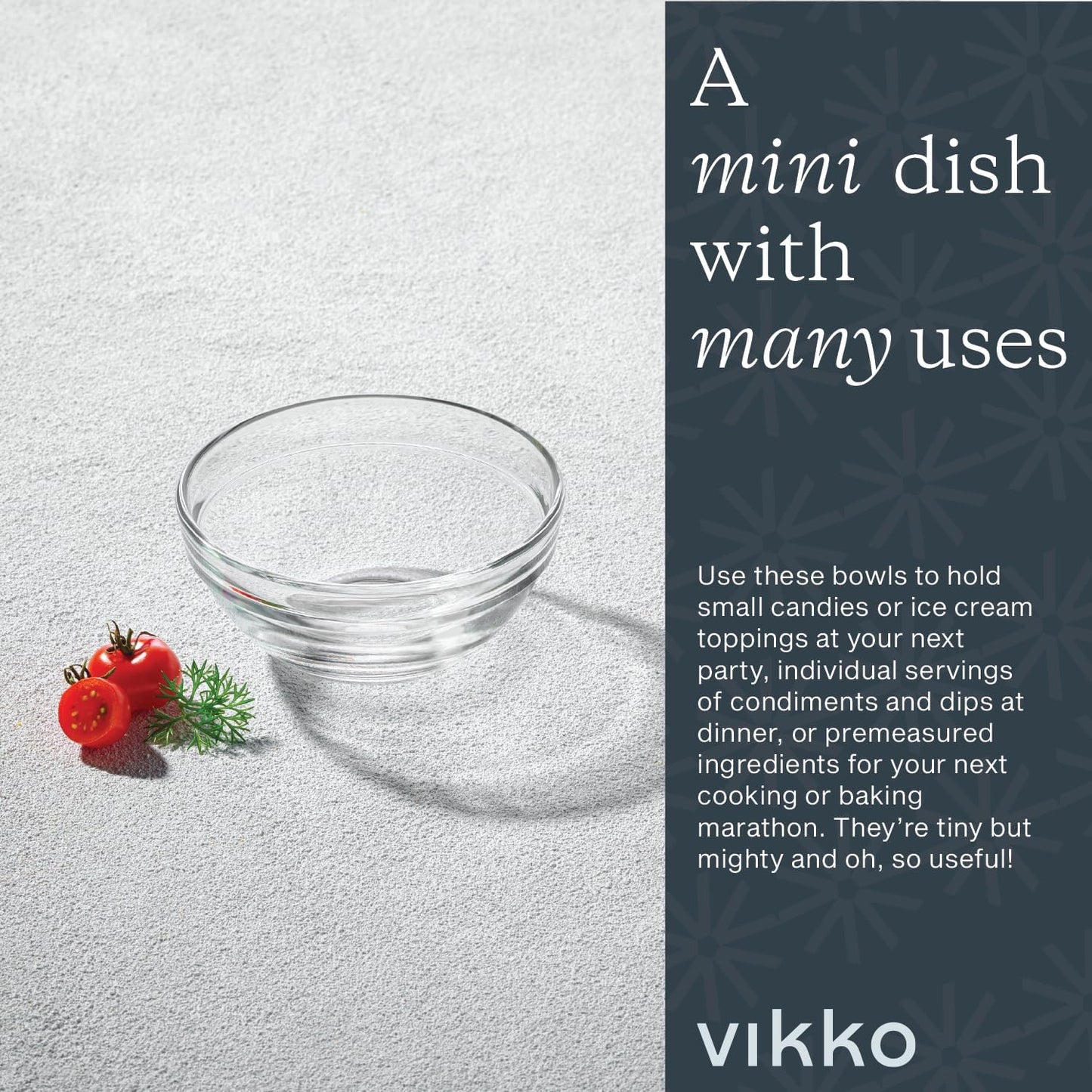 Vikko Small Glass Bowls,3.5 Inch Mise En Place Bowls, Set of 6 Glass Pinch Bowl, Prep Dish For Cooking, Sauce Bowl, Snack, Dessert & Dip