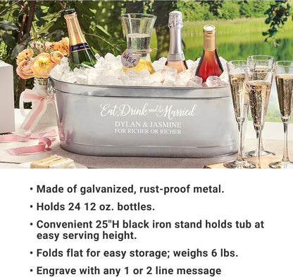 Let's Make Memories Personalized Beverage Tub - Custom Beverage Tub - Customize With Name & initial - Galvanized Drink Tub - 20 ¾"L x 11 ¾"W x 7" H - 5.5 Gallons