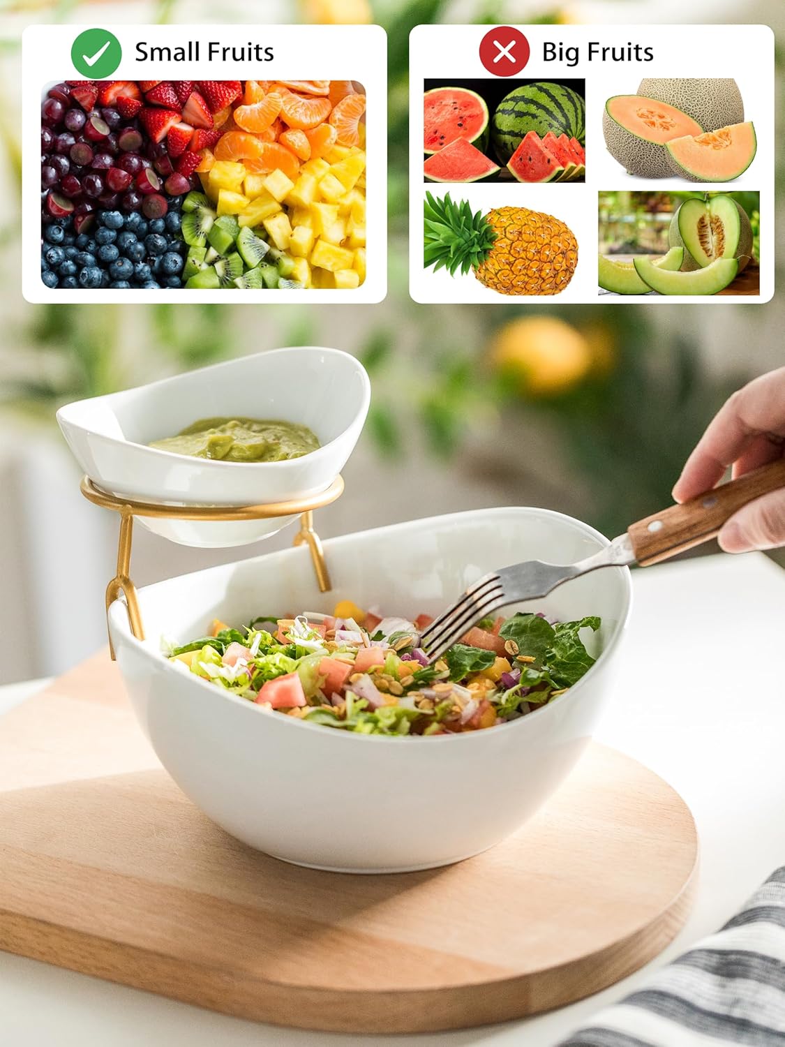 YHOSSEUN Chip and Dip Serving Set, 2 Tierd Serving Bowl Set Ceramic Chip and Dip Bowls with Stand, Serving Dishes for Entertaining Appetizer Serving Food Display Stand for Parties