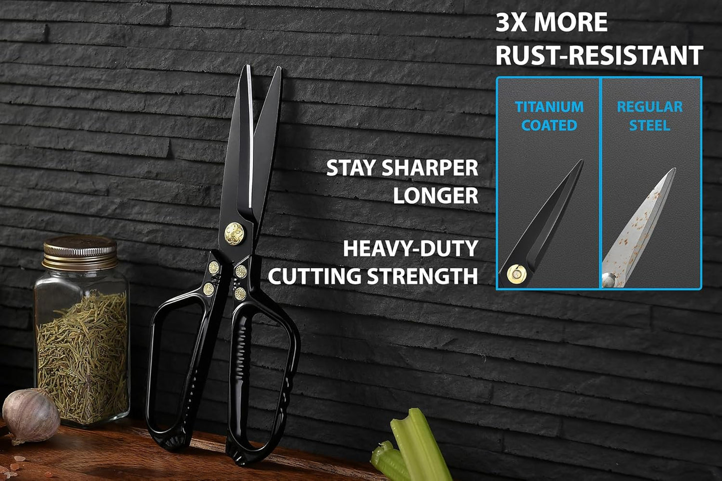 Kitchen Scissors - Heavy Duty Utility Come Apart Kitchen Shears for Chicken, Meat, Food, Vegetables - 9.25 Inch Long Black & Red