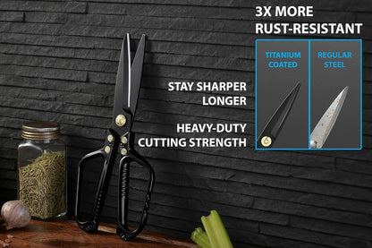 Kitchen Scissors - Heavy Duty Utility Come Apart Kitchen Shears for Chicken, Meat, Food, Vegetables - 9.25 Inch Long Black & Red