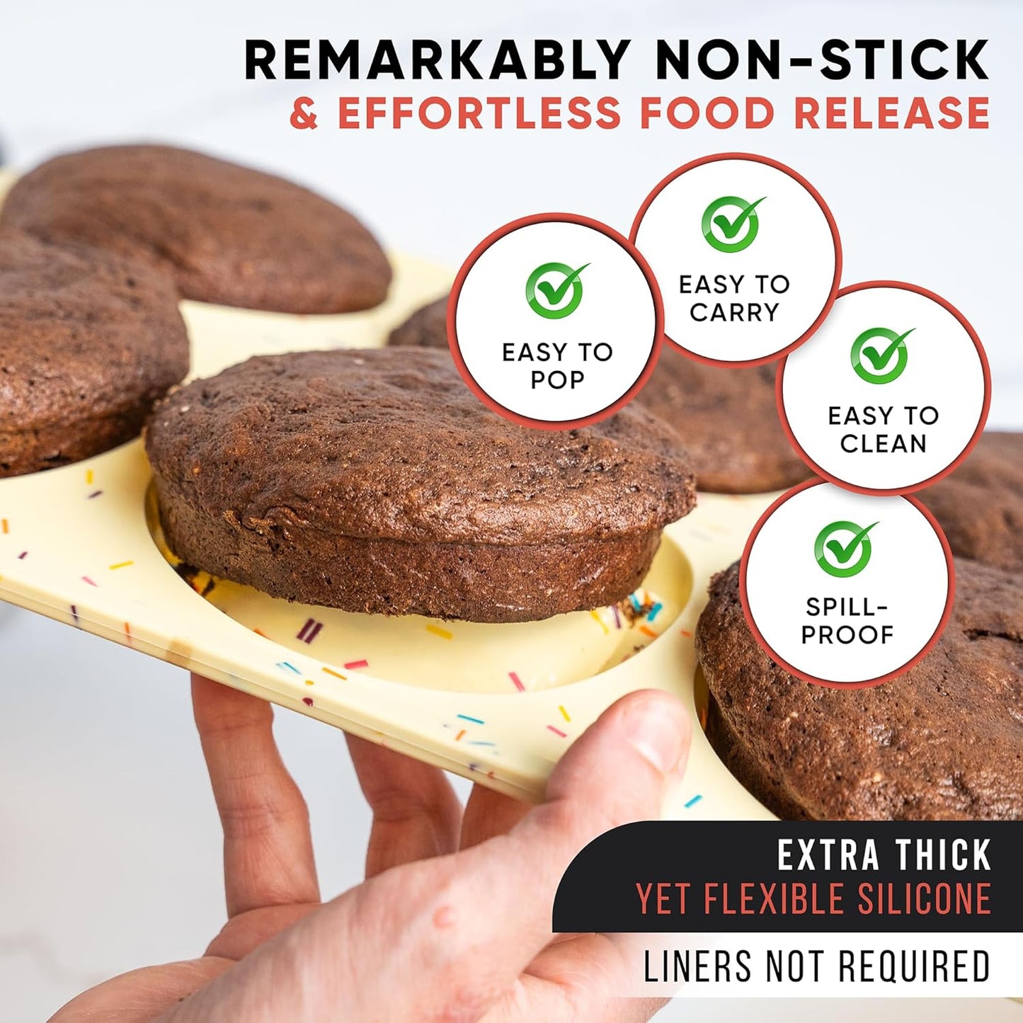 2-Pack Silicone Muffin Pan Set – Regular 12 Cup & Mini 24-Cup Silicone Muffin Pans for Baking – Nonstick Silicone Cupcake Pan with Metal-Reinforced Handles – BPA-Free, Dishwasher-Safe, Cream