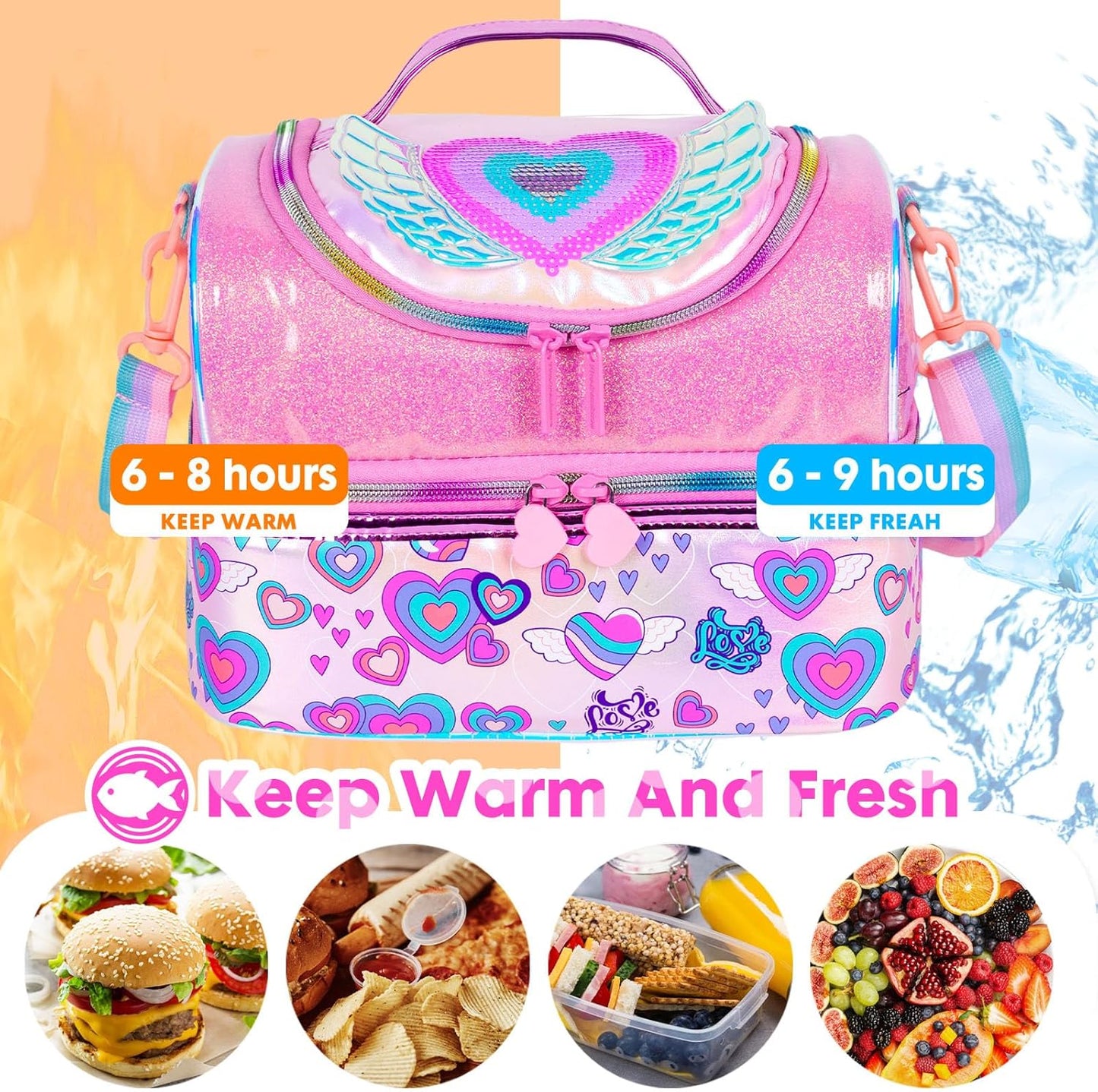 Kids Double Decker Cooler Insulated Lunch Bag, Back to School Large Meal Tote for Boys, Girls, Men, Women, with Adjustable Strap, Soccer