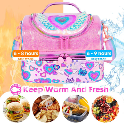 Kids Double Decker Cooler Insulated Lunch Bag, Back to School Large Meal Tote for Boys, Girls, Men, Women, with Adjustable Strap, Soccer
