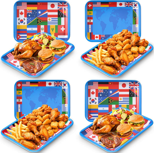 Vesici 4 Pack Wildflower Melamine Serving Trays, 13 x 10 in Rectangular Decorative Platters, Floral Boho Snack & Appetizer Trays for Parties, Buffet, Home Decoration, Multicolor