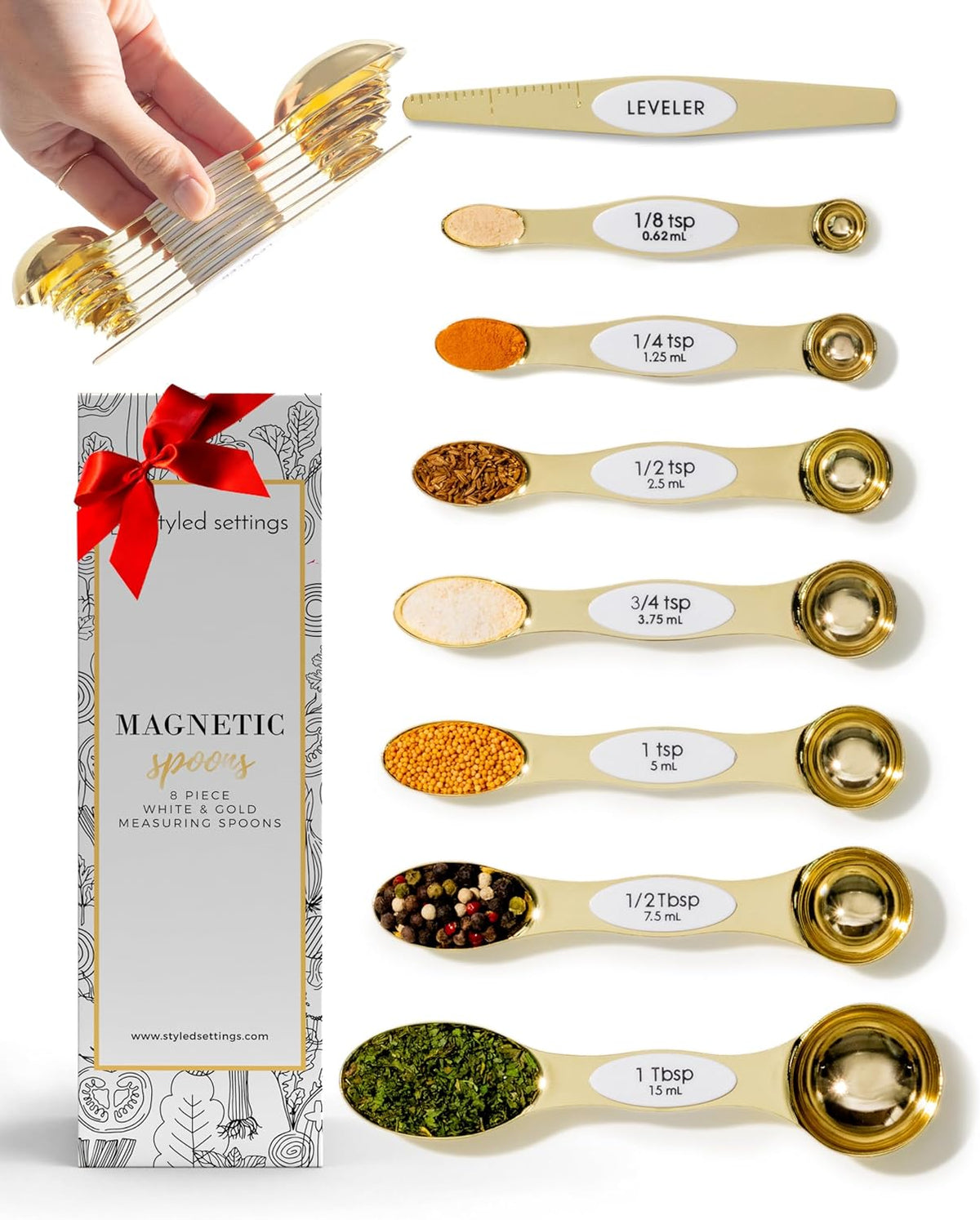 Styled Settings Magnetic Measuring Spoons Set, Gold