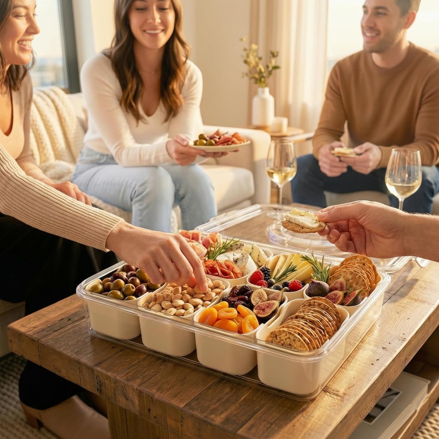 [Dishwasher Safe] Snackle Box, Travel Snack Box, Snacklebox, Snack Tackle Box for Adults, Divided Serving Tray with Lid, Charcuterie Board Travel and More (8 Compartments)