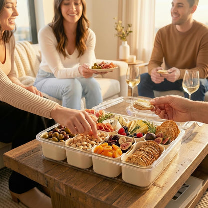 [Dishwasher Safe] Snackle Box, Travel Snack Box, Snacklebox, Snack Tackle Box for Adults, Divided Serving Tray with Lid, Charcuterie Board Travel and More (8 Compartments)