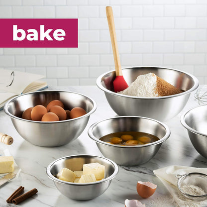 FineDine Stainless Steel Mixing Bowls Set, Dishwasher Safe, 6 Piece Metal Mixing Bowls For Kitchen, Nesting, Large, Small, Big Food Prep, Cooking, Baking
