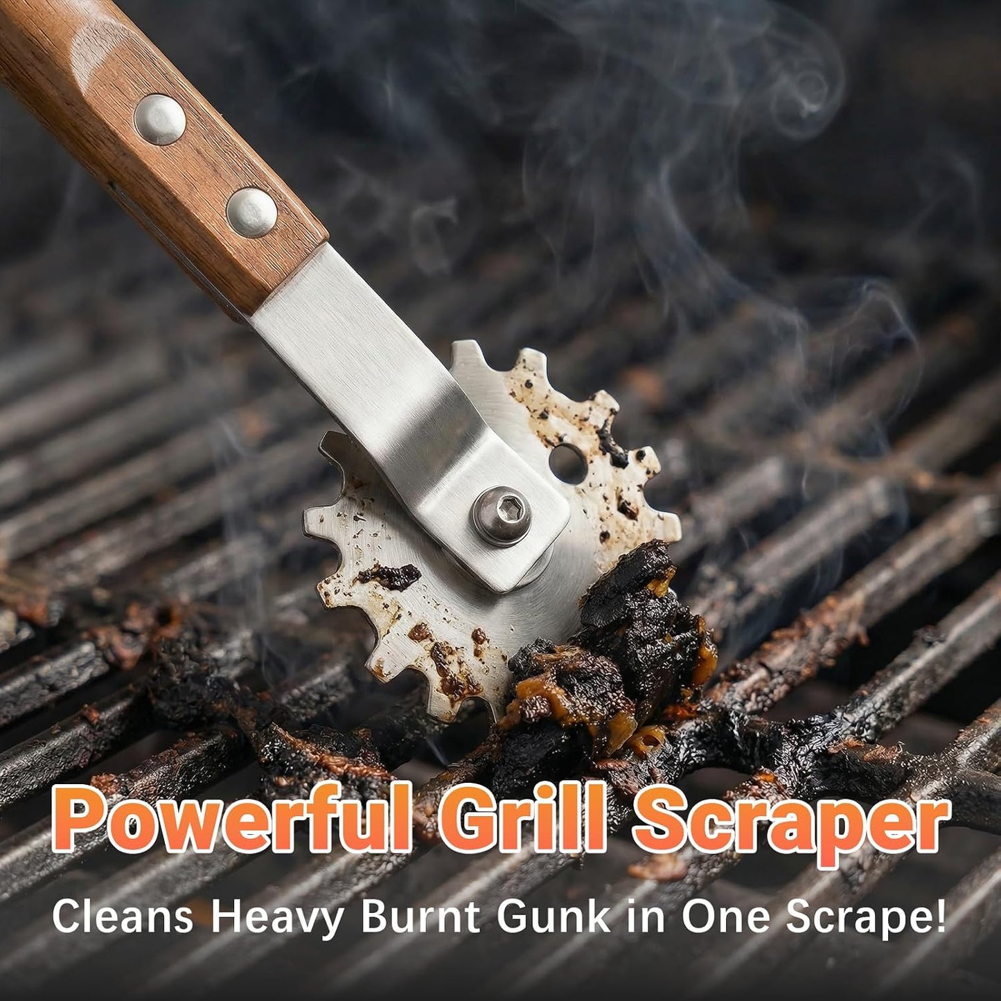Grill Scraper with Adjustable Blade, 13 Notches Universal Bristle Free Grill Brush for Hot & Cold Grill Grates, Heavy Duty Stainless Steel Grill Cleaning Tool for Gas Charcoal Electric Grills