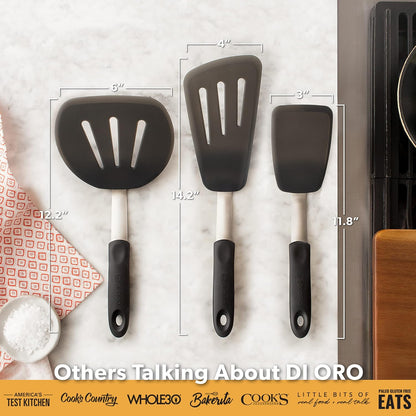 DI ORO - Chef Series FLEX Silicone Spatula 600ºF Heat-Resistant Flexible Silicone Rubber Turner Spatulas (3-Piece Set)