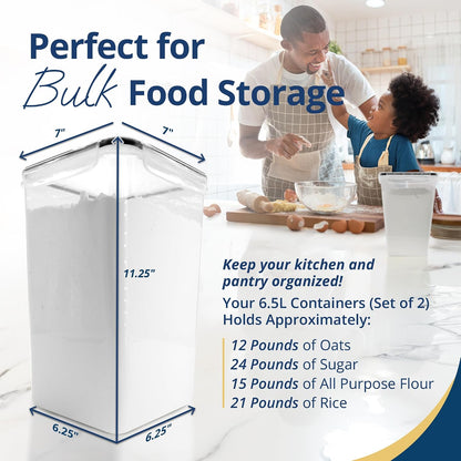 Reli. 6.5L Airtight Food Storage Containers with Lids (2 Sets) | Kitchen Organizers and Storage Containers, Pantry Organizers | BPA Free Plastic XL Set w/ 2 Measuring Cups, 12 Labels, Pen
