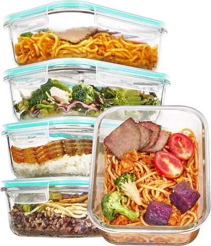 Vtopmart 10 Pack 35oz Glass Food Storage Containers with Lids, Meal Prep Containers, Airtight Reusable Lunch Container Set, Safe for Oven, Microwave, Freezer, and Dishwasher, Grey