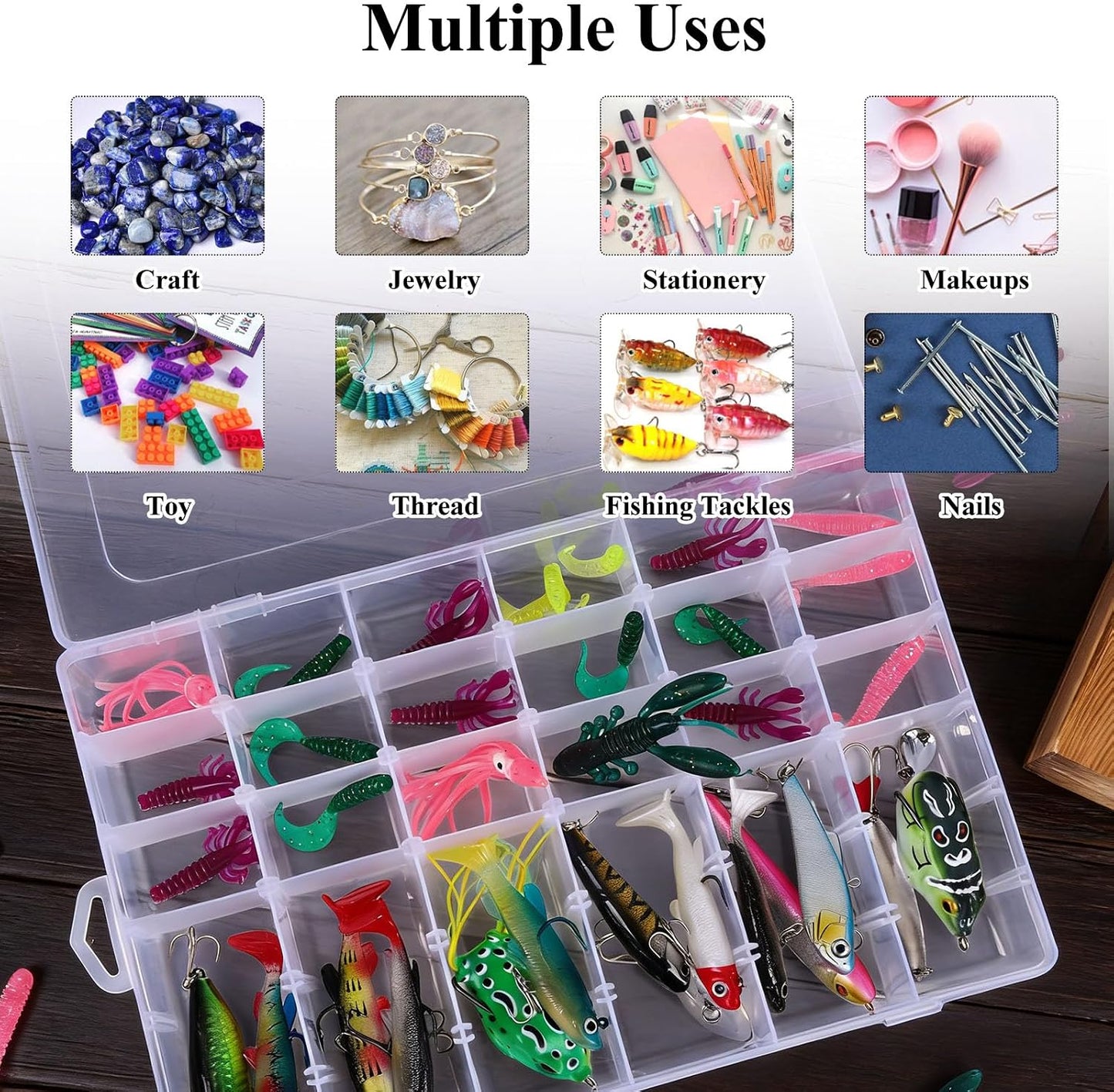 2 Pack Clear Bead Organizer Tackle Box with Adjustable Dividers for Jewelry Art Craft Containers 36 Grids Compartment with 5 Sheets Label Stickers