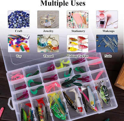 2 Pack Clear Bead Organizer Tackle Box with Adjustable Dividers for Jewelry Art Craft Containers 36 Grids Compartment with 5 Sheets Label Stickers