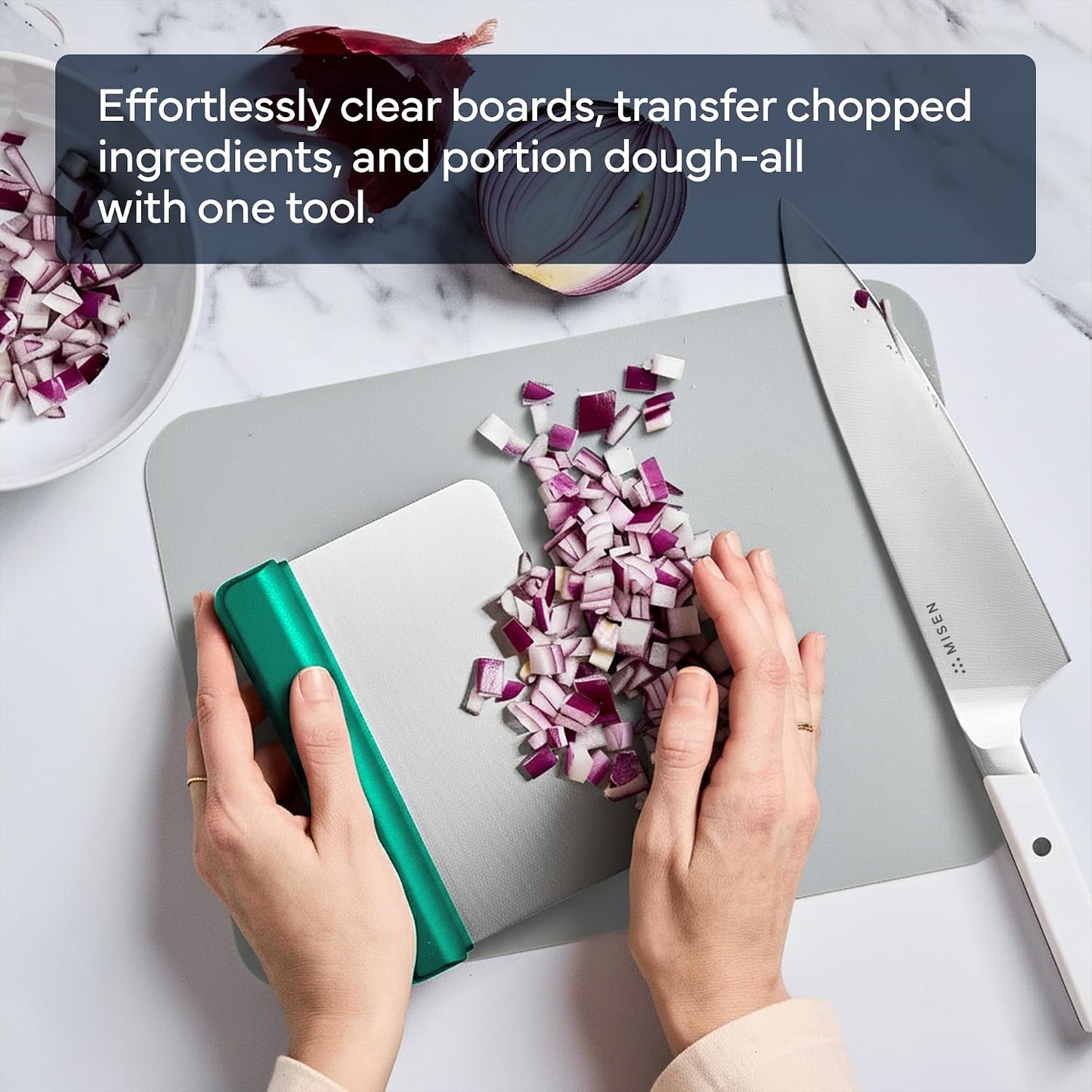 Misen Stainless Steel Bench Scraper - Versatile Food Scraper with Blue Handle - Ideal for Kitchen, Pastry & Dough - Durable Cutting Board Scraper Tool for Effortless Transfer into Pots & Pans - Blue