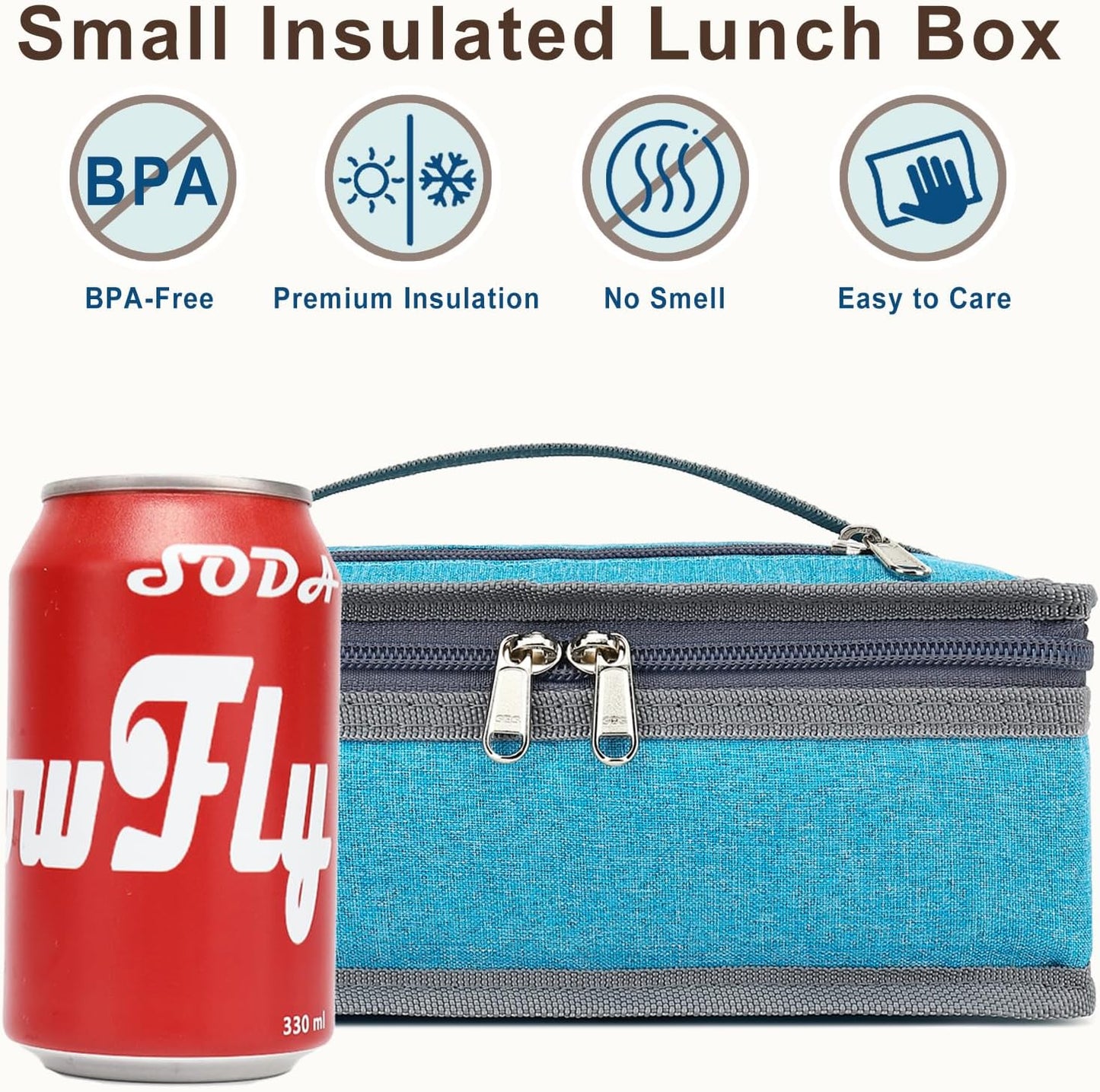 FlowFly Small Insulated Lunch box Portable Soft Bag Mini Cooler Thermal Meal Tote Kit with Handle for Work & School, Black