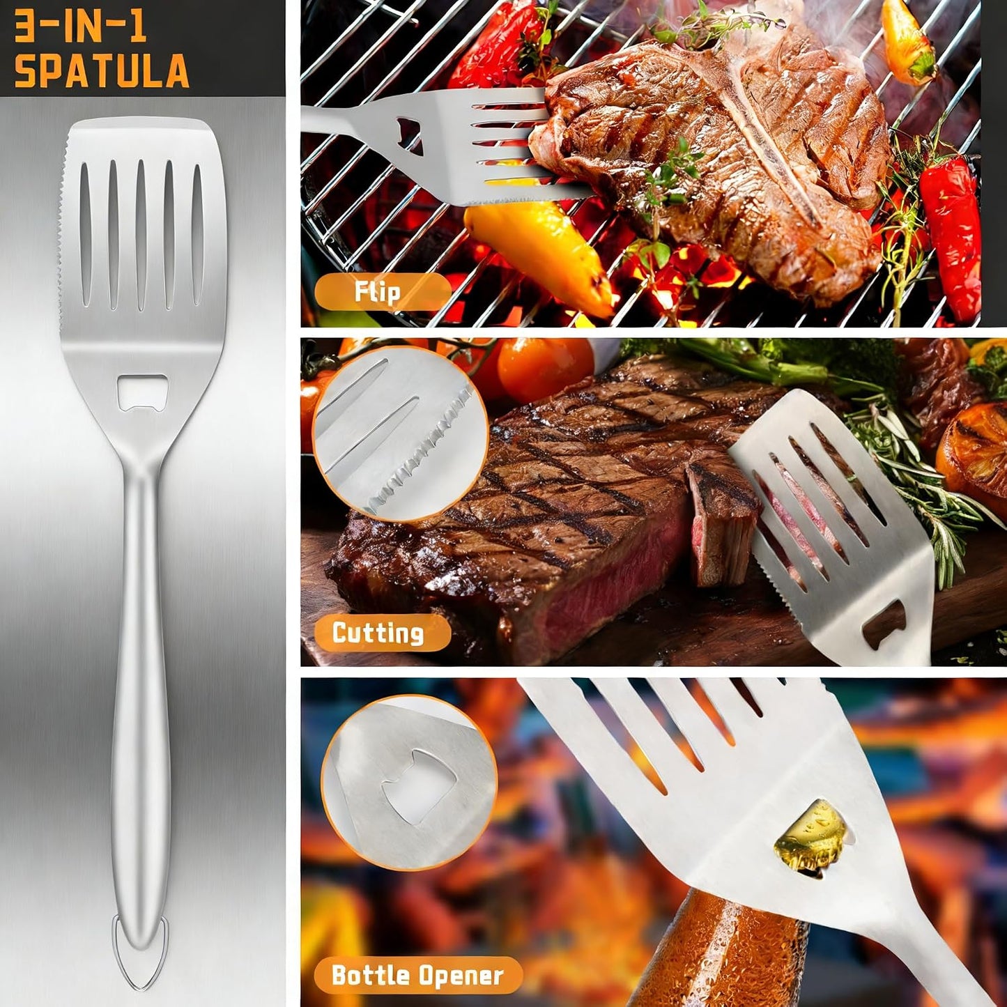 28PCS Stainless Steel BBQ Grill Accessories Set, Grilling Gifts for Men Birthday Father's Day, Portable Multifunction Grilling Utensils Tools Kit with Storage Bag for Outdoor Grill Camping BBQ Party