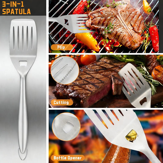 28PCS Stainless Steel BBQ Grill Accessories Set, Grilling Gifts for Men Birthday Father's Day, Portable Multifunction Grilling Utensils Tools Kit with Storage Bag for Outdoor Grill Camping BBQ Party