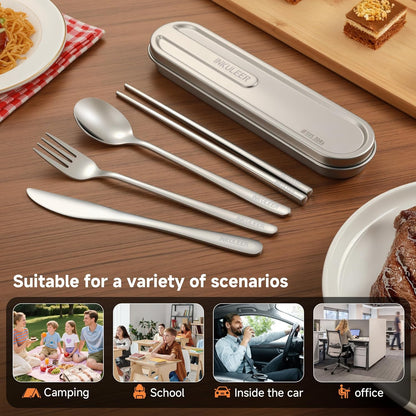 Travel cutlery set, 18/8 stainless steel cutlery, Reusable utensils set with case, Portable Silverware Lunch Box for Camping and Office (Green/knife set)