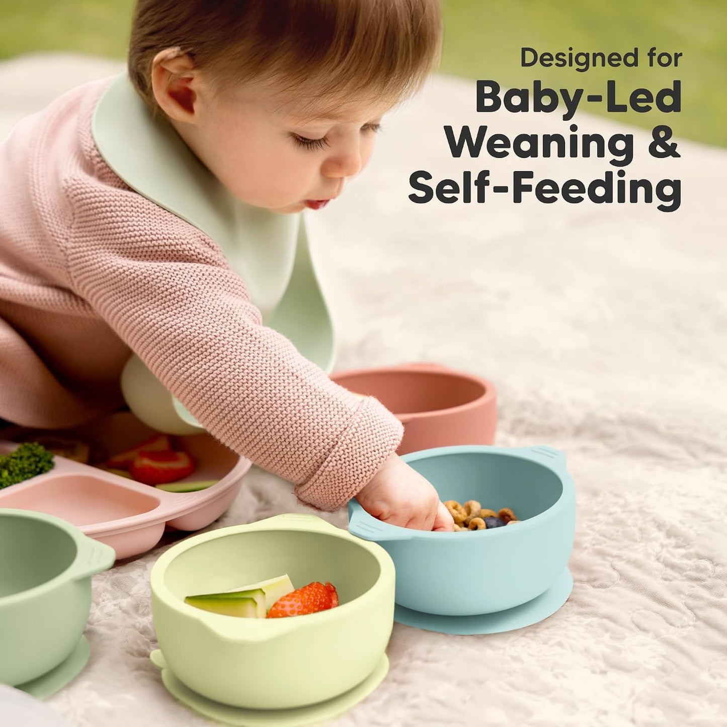 KeaBabies 2-Pack Baby Bowls with Suctions, Lids - Silicone Toddler Suction Bowls for Baby Boy, Girl, Kids, Food Grade Silicone, BPA-Free, Dishwasher Safe, Toddler Eating Essentials (Terracotta)