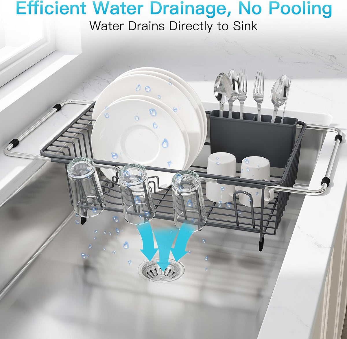 JASIWAY Dish Drying Rack in Sink, Dish Drainer with Cup and Utensil Holder