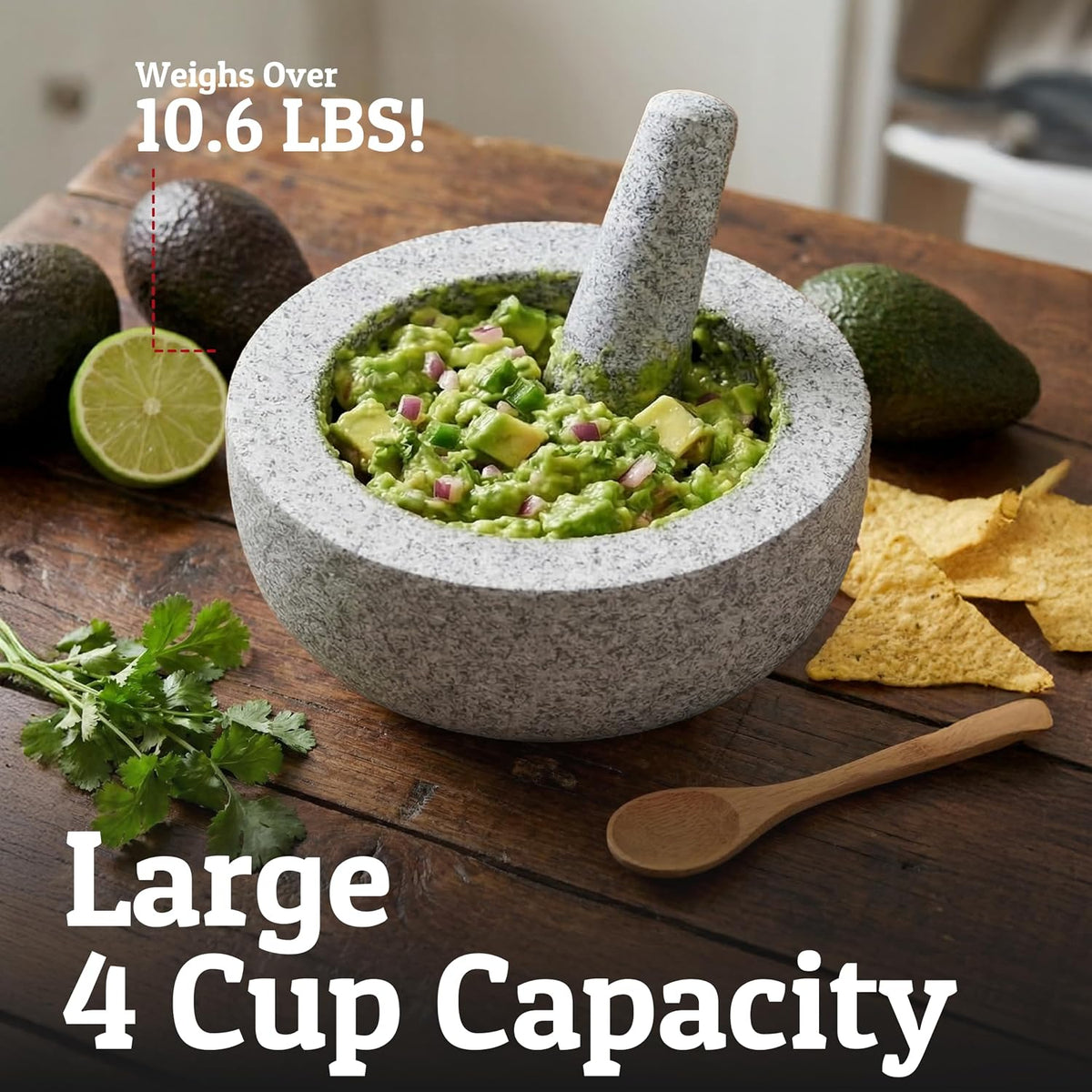 Priority Chef Heavy Duty Large 1.5 Cup Mortar and Pestle Set, 100% Natural Granite, 5.5 Inch Diameter Bowl, 6.2 Inch Pestle, Non-Slip Base, Stone Grinder for Guacamole Salsa Pesto Herbs Spices, Black