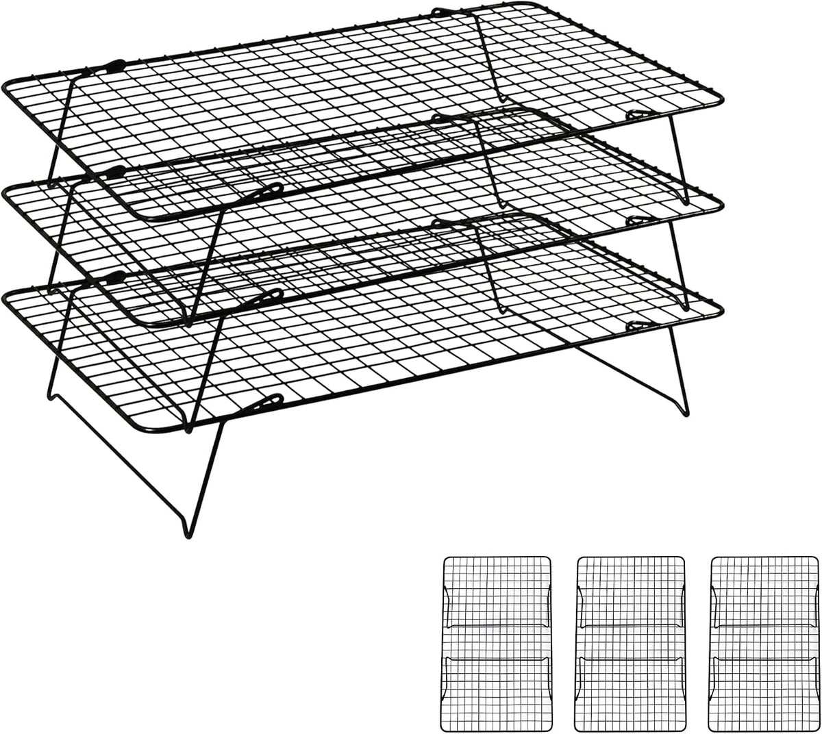 Cooling Rack 16"x10", 3-Tier Stackable & Collapsible Cooling Racks