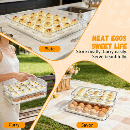2-Layer Deviled Egg Containers with Lid & Handle | Easter Gifts for Kids | Easter Deviled Egg Tray Carrier for 40 Eggs | Clear Storage Devil Egg Platter for Party | Home Kitchen Gifts for Women