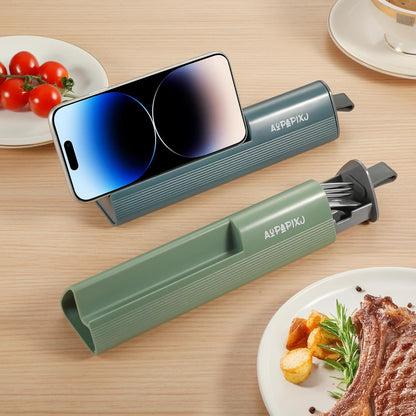 18/8 Stainless Steel Reusable Portable Utensils Set with Case & Phone Stand - Travel Flatware Kit for Office, Camping, Picnic, Outdoor Activities