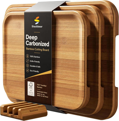 Non Toxic Deep-Carbonized Bamboo Cutting Board, 15 x 11 Inch
