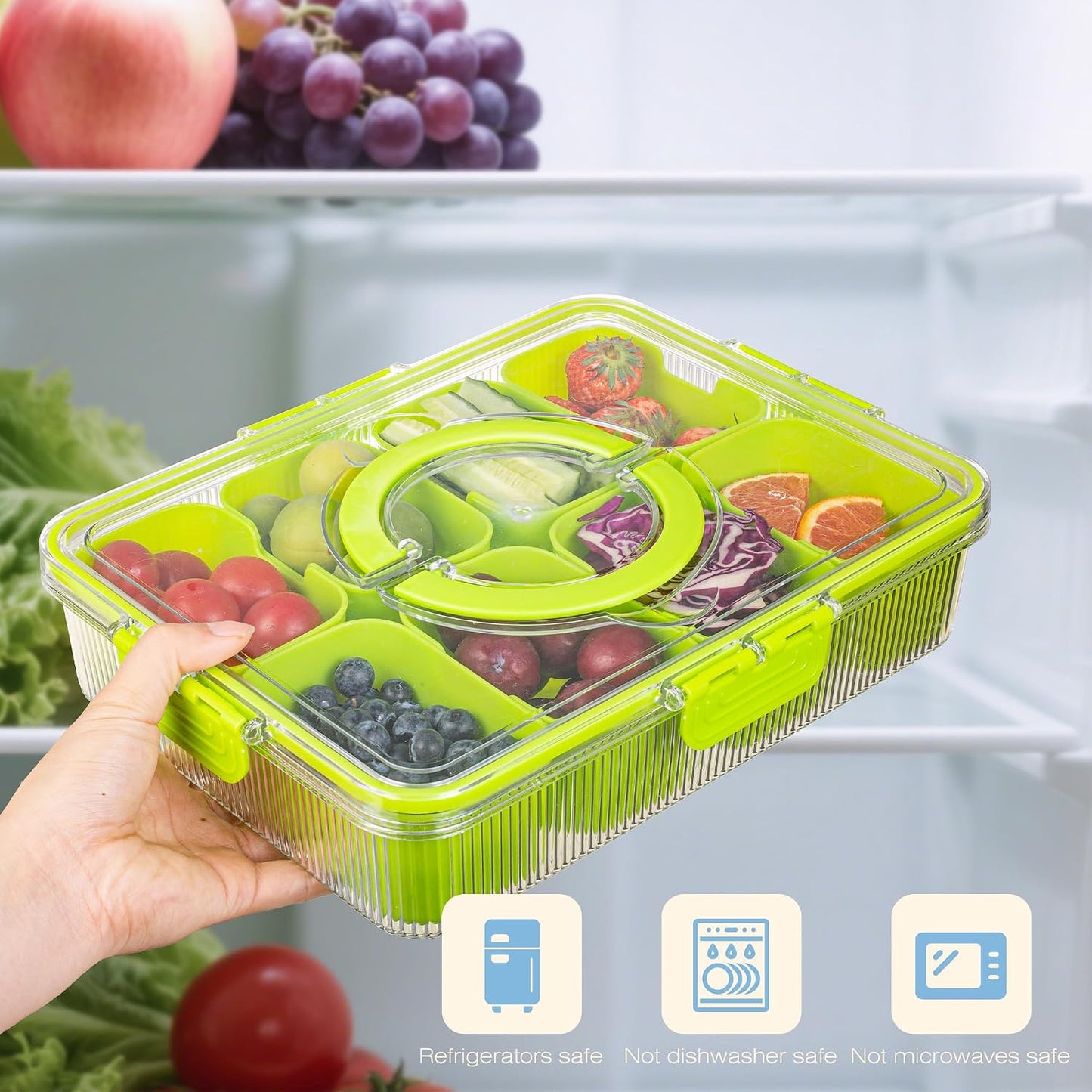 Patent Divided Serving Tray with Lid & Handle - Snackle Box Organizer for Charcuterie, Sandwiches, Veggies, Fruits, Candy - Portable Food Storage for Travel, Beach, Picnics（1 pcs, Orange）