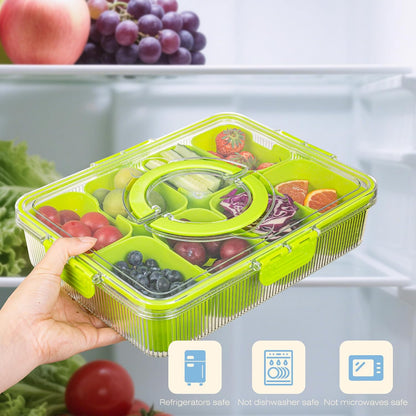 Patent Divided Serving Tray with Lid & Handle - Snackle Box Organizer for Charcuterie, Sandwiches, Veggies, Fruits, Candy - Portable Food Storage for Travel, Beach, Picnics（1 pcs, Orange）