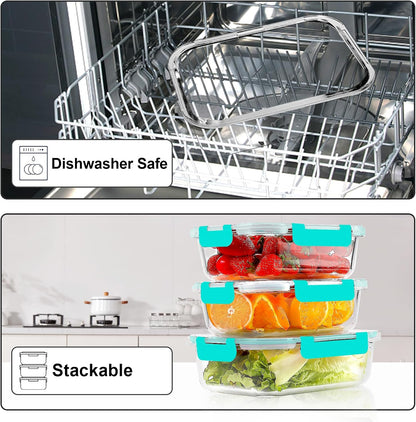 VERONES 10 Pack 22 OZ Glass Meal Prep Containers, Airtight Glass Lunch Containers Set, Food Storage Containers with Lids,BPA Free, for Microwave, Oven, Freezer & Dishwasher Friendly,White