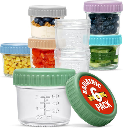Glass Portion Control Bariatric Containers (3 Pack), 1 Cup Food Containers with Two 4 oz Compartments, 4oz Food Storage Containers for meal prep, Microwave Safe Glass Portion Containers with Lids