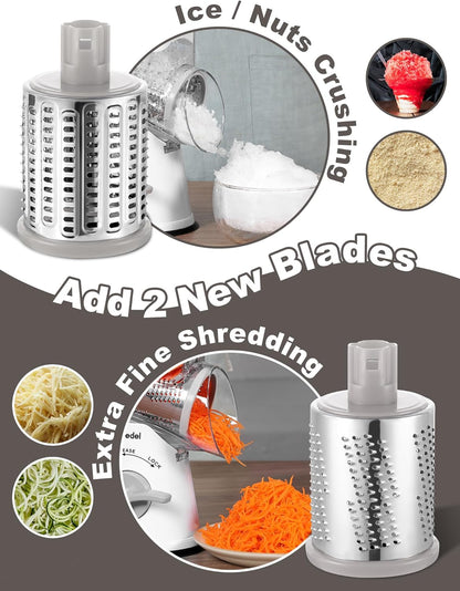 Geedel Rotary Cheese Grater, Kitchen Mandoline Vegetable Slicer with 3 Interchangeable Blades, Easy to Clean Rotary Grater Slicer for Cheese, Vegetables, Nuts