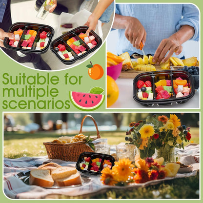 Chunful 36 Pcs 3 Compartment Transparent Snack Containers with Lids Disposable Bento Box Plastic Food Meal Prep Containers for Condiment Salad Dipping School Work Lunch